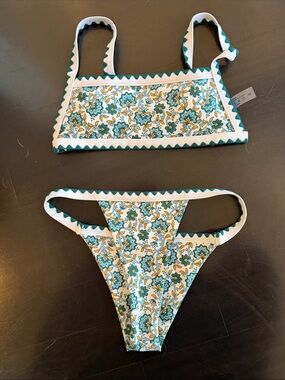 Floral Teal & Yellow Two-Piece Bikini Set